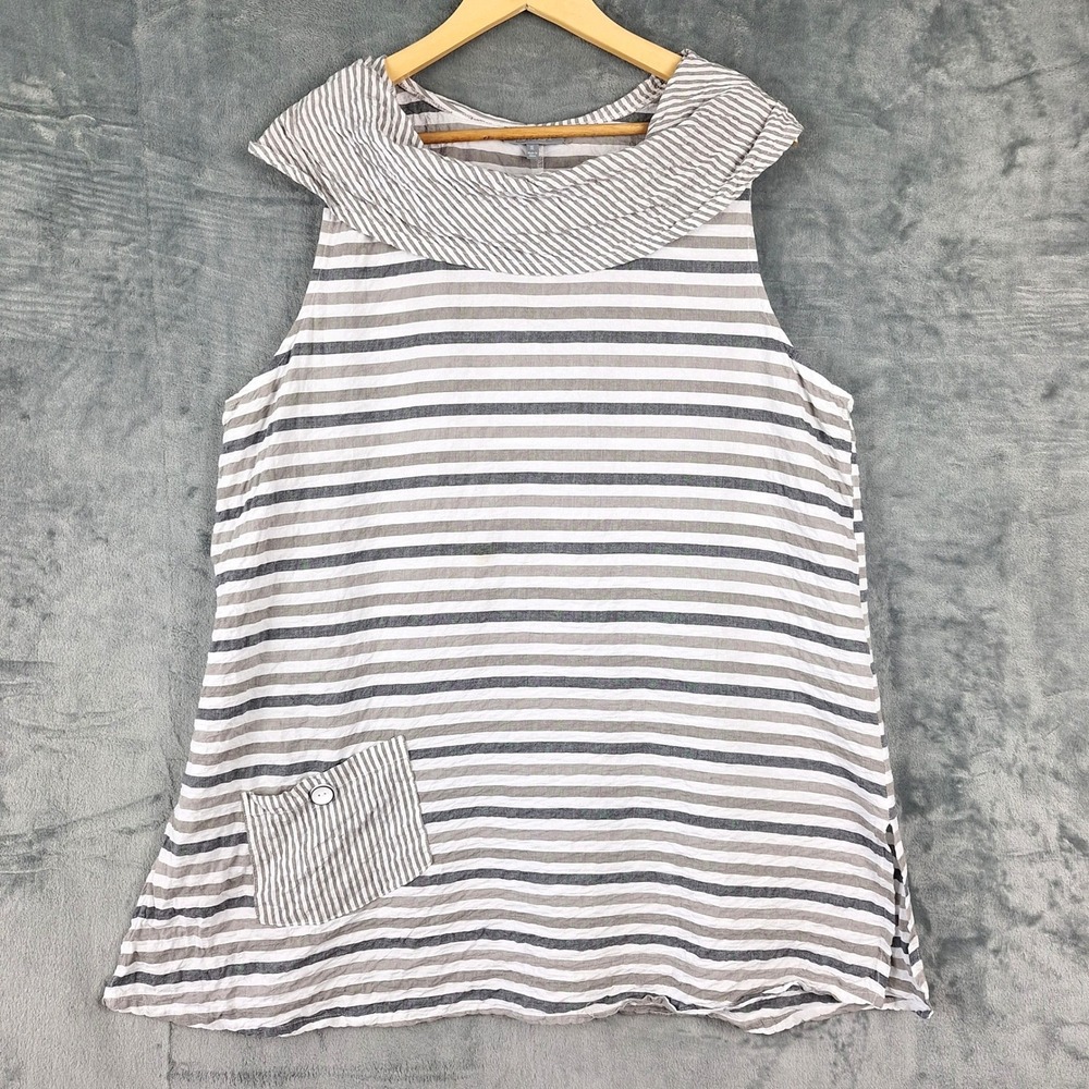 Habitat Gray and White Striped Sleeveless Tunic with Cowl Neck